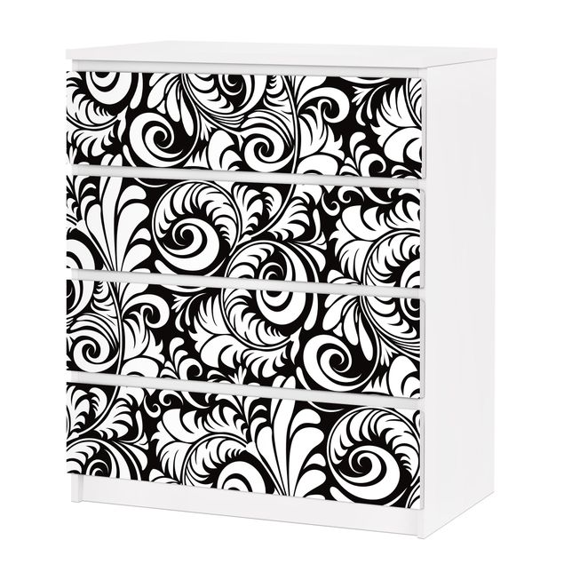 papel-adhesivo-para-muebles Black And White Leaves Pattern