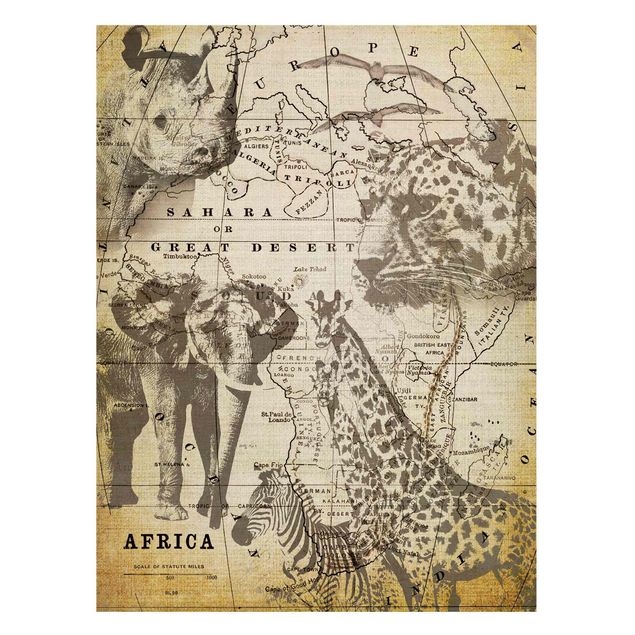 Tableros magnéticos mapamundi Vintage Collage - Africa Wildlife