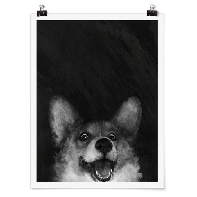 Póster de cuadros famosos Illustration Dog Corgi Paintig Black And White