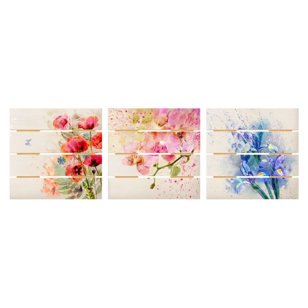 Cuadros de madera Watercolour Flower Trio