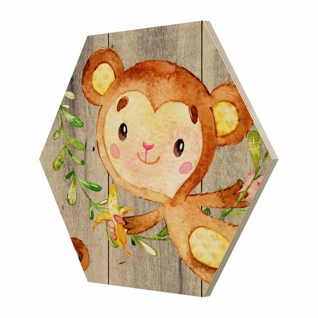 Cuadros Uta Naumann Watercolor Monkey On Wood