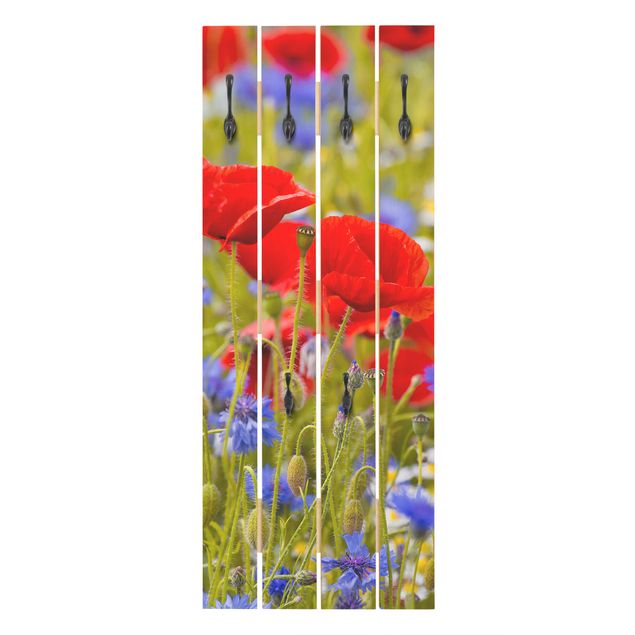 Percheros de pared rojos Summer Meadow With Poppies And Cornflowers