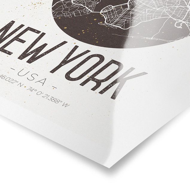 Cuadros en tonos beige y marrón New York City Map - Retro