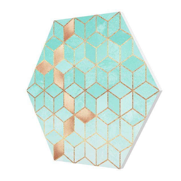 Cuadros Elisabeth Fredriksson Turquoise White Golden Geometry