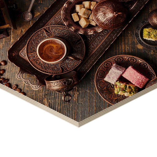 Hexagon Bild Holz - Türkischer Kaffee