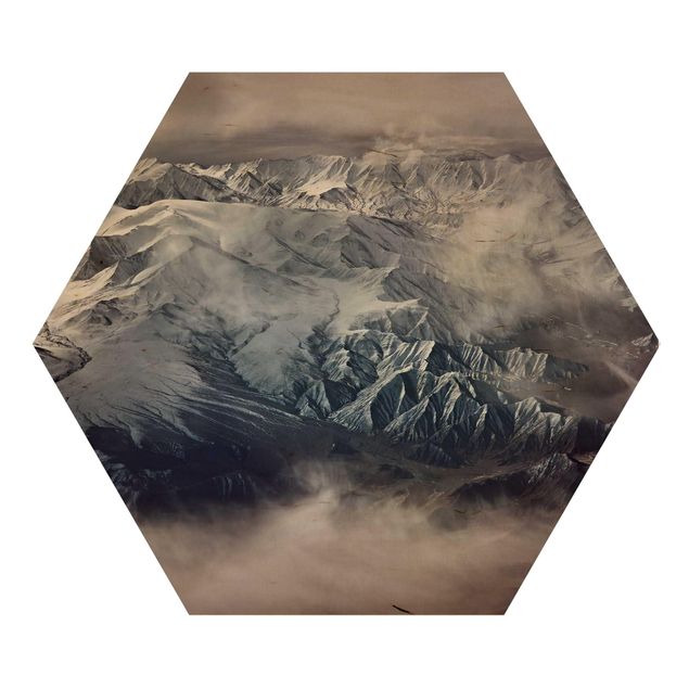 Hexagon Bild Holz - Berge von Tibet