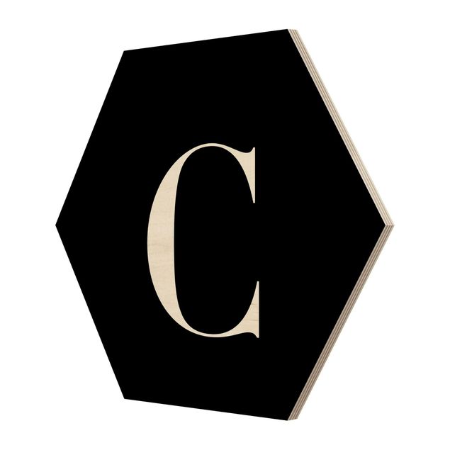 Hexagon Bild Holz - Buchstabe Serif Schwarz C
