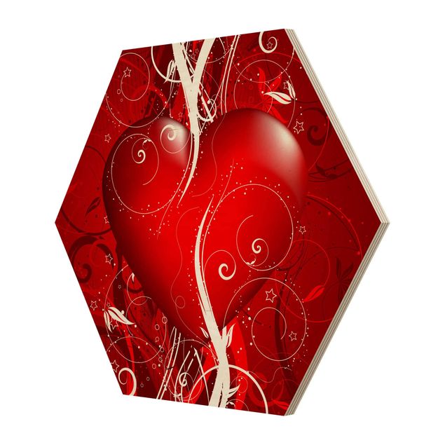 Hexagon Bild Holz - Floral Heart