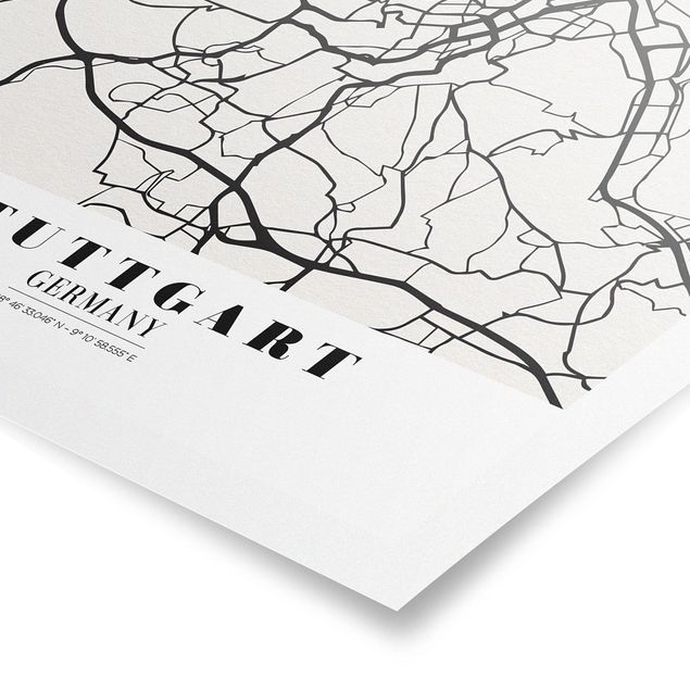 Cuadros modernos blanco y negro Stuttgart City Map - Classic