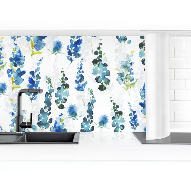 revestimiento pared cocina Magnificent Flowers In Blue