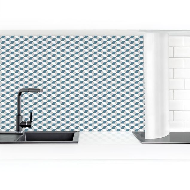 revestimiento pared cocina Geometrical Tile Mix Cubes Blue Grey