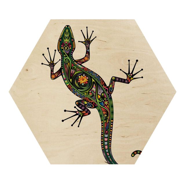 Hexagon Bild Holz - Geckomuster