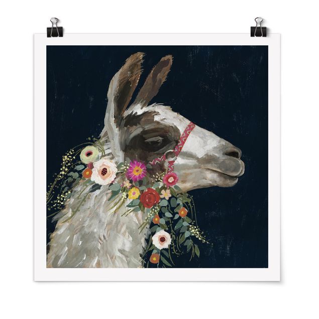 Láminas animales Lama With Floral Decoration I