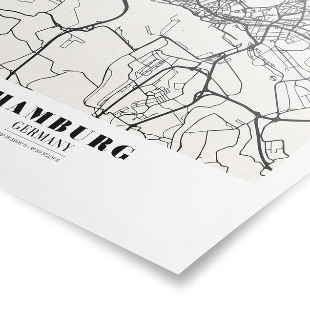 Cuadros a blanco y negro Hamburg City Map - Classic