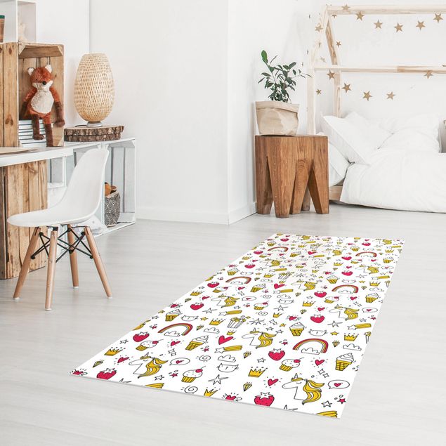 Alfombra pasillo Unicorns And Sweets In Yellow And Red