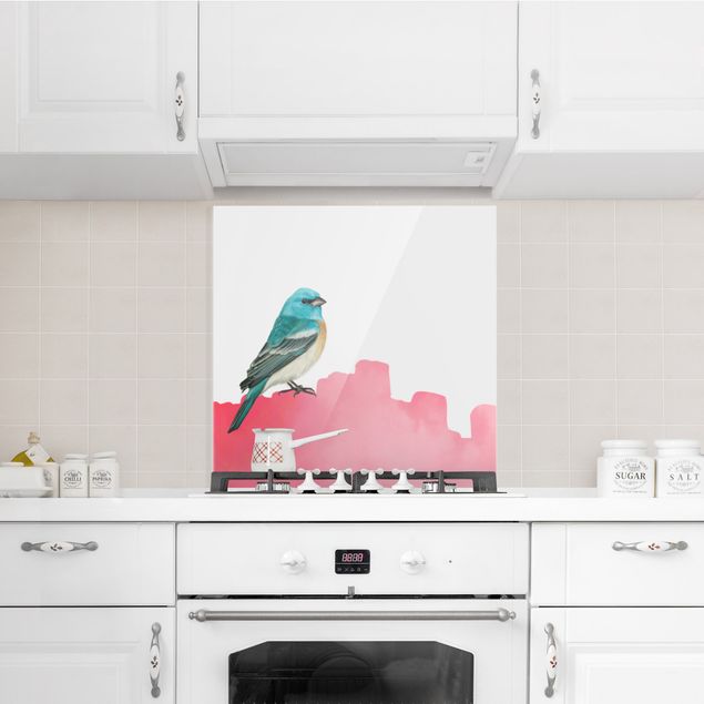 Paneles de vidrio para cocinas Bird On Pink Backdrop