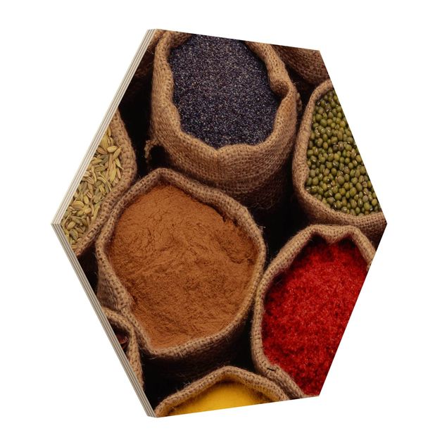 Hexagon Bild Holz - Colourful Spices