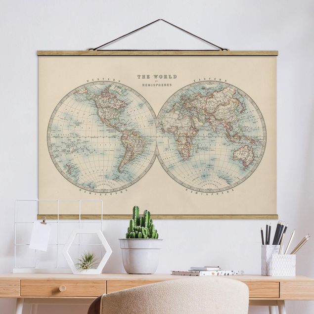 Decoración cocina Vintage World Map The Two Hemispheres