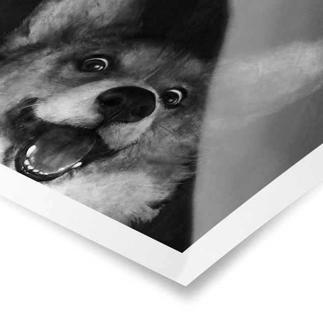 Cuadros negros Illustration Dog Corgi Paintig Black And White