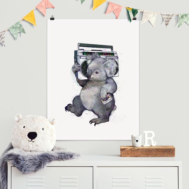 Cuadros de peces Illustration Koala With Radio Painting