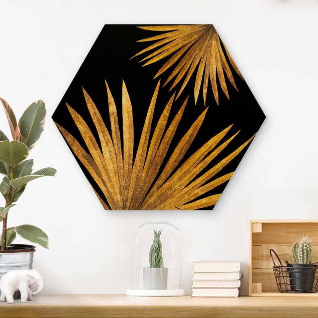 Cuadros de madera flores Gold - Palm Leaf On Black