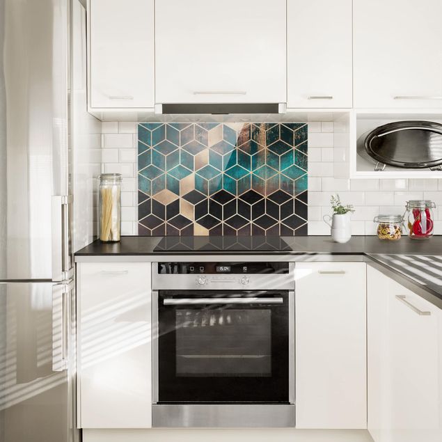 Panel antisalpicaduras cocina patrones Turquoise Rose Golden Geometry