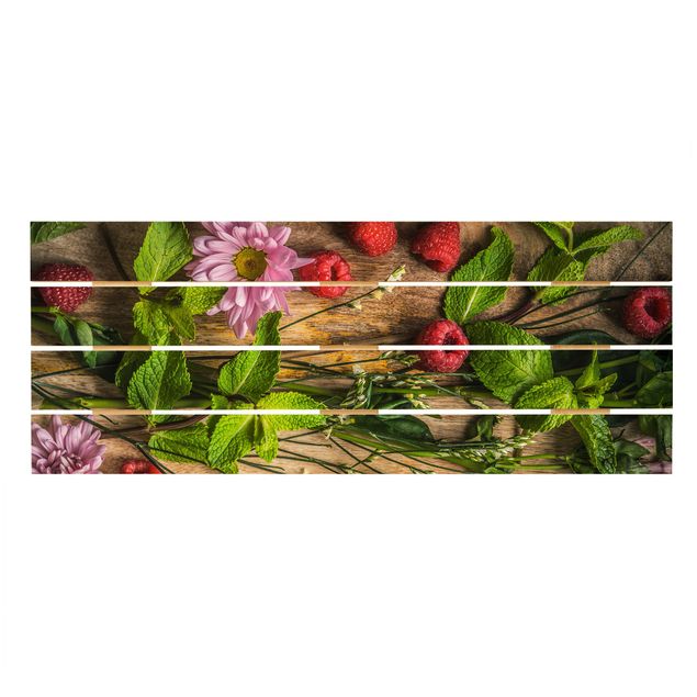 cuadros de madera decorativos Flowers Raspberries Mint