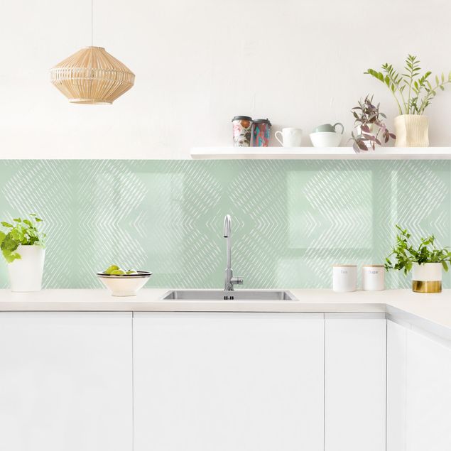 Salpicaderos de cocina Rhombic Pattern With Stripes In Mint Colour