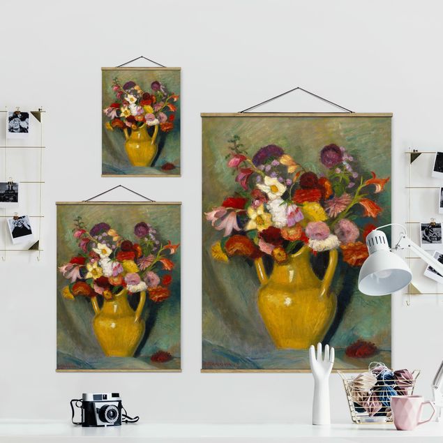 Cuadros de flores Otto Modersohn - Colourful Bouquet in Yellow Clay Jug