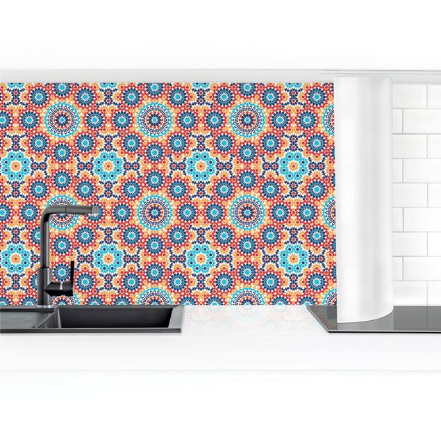 revestimiento pared cocina Oriental Patterns With Colourful Flowers