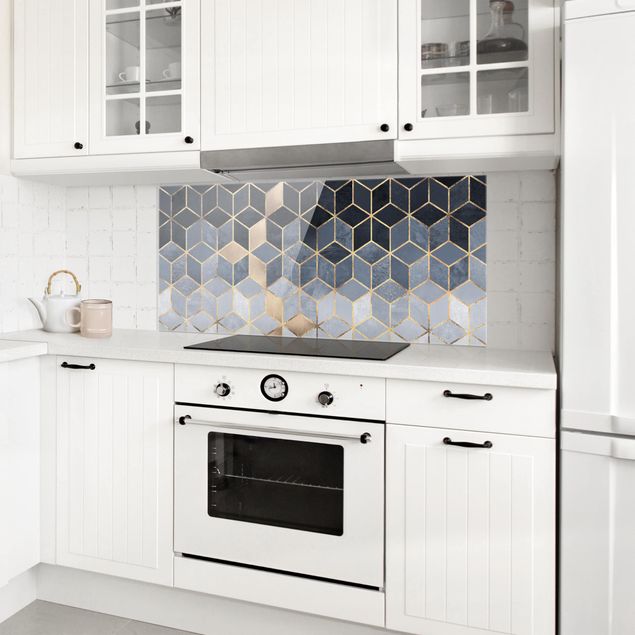 Panel antisalpicaduras cocina patrones Blue White Golden Geometry