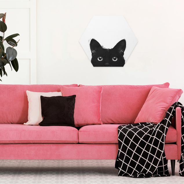 Reproducciónes de cuadros Illustration Black Cat On White Painting