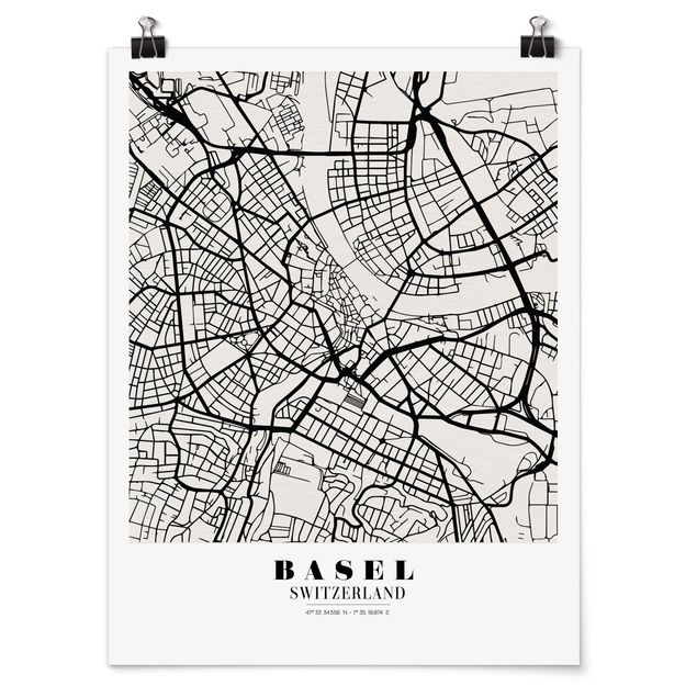 Póster frases Basel City Map - Classic