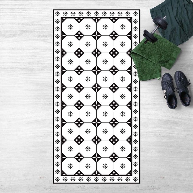 Alfombras para exterior Geometrical Tiles Cottage Black And White With Border