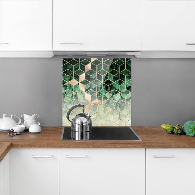 Panel antisalpicaduras cocina patrones Green Leaves Golden Geometry