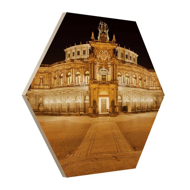 Hexagon Bild Holz - Dresdner Opernhaus