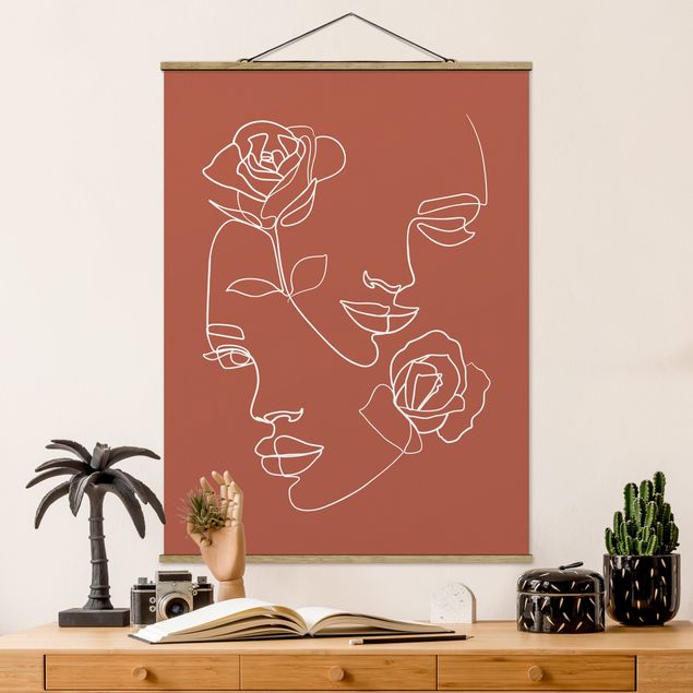 Decoración en la cocina Line Art Faces Women Roses Copper