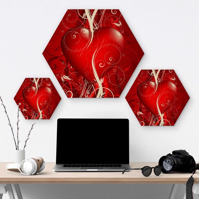 Hexagon Bild Holz - Floral Heart