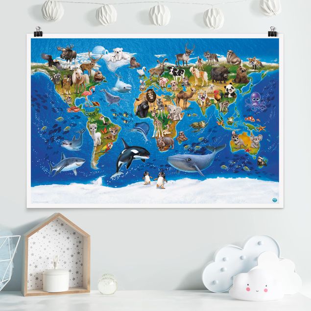 Decoración habitación infantil Animal Club International - World Map With Animals
