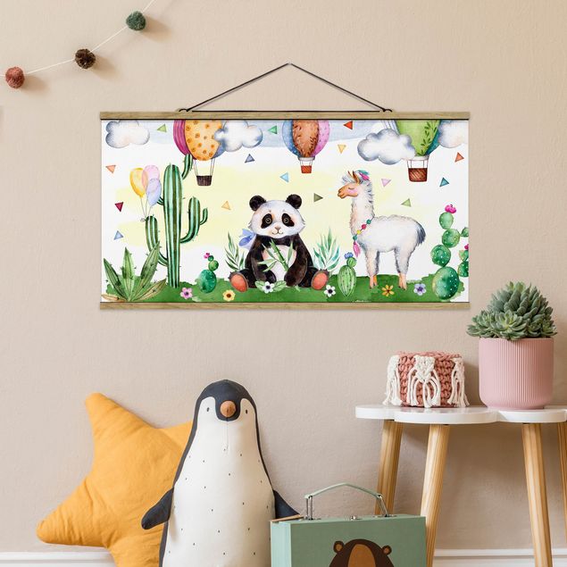 Decoración habitación infantil Panda And Lama Watercolour
