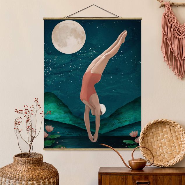 Decoración en la cocina Illustration Bather Woman Moon Painting