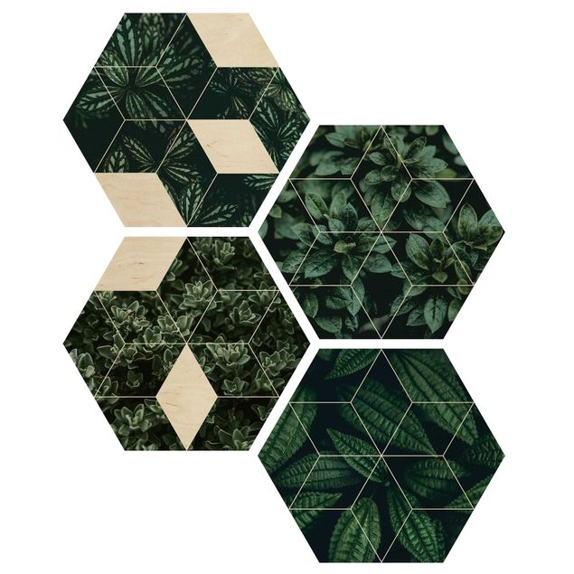cuadro hexagonal Green Leaves Geometry Set I