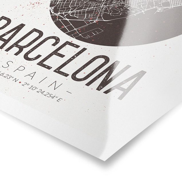 Cuadros en blanco y negro Barcelona City Map - Retro