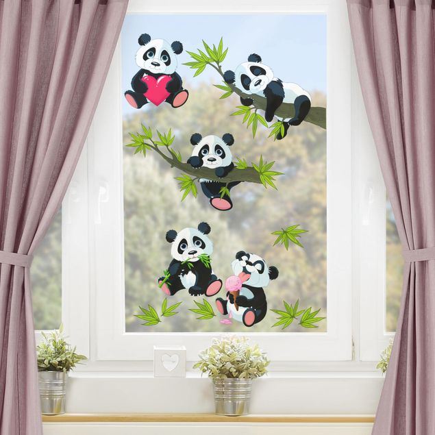 Vinilos de flores para cristales Panda Bear Set Heart