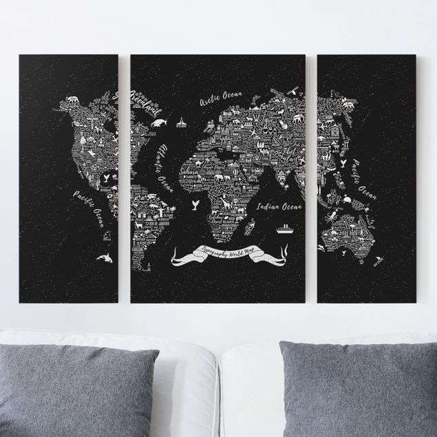 Lienzos ciudades del mundo Typography World Map Black