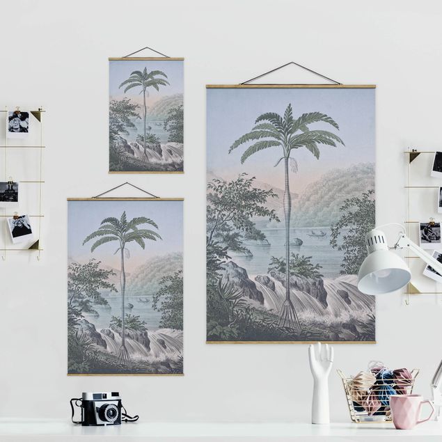 Cuadros en tonos azules Vintage Illustration - Landscape With Palm Tree