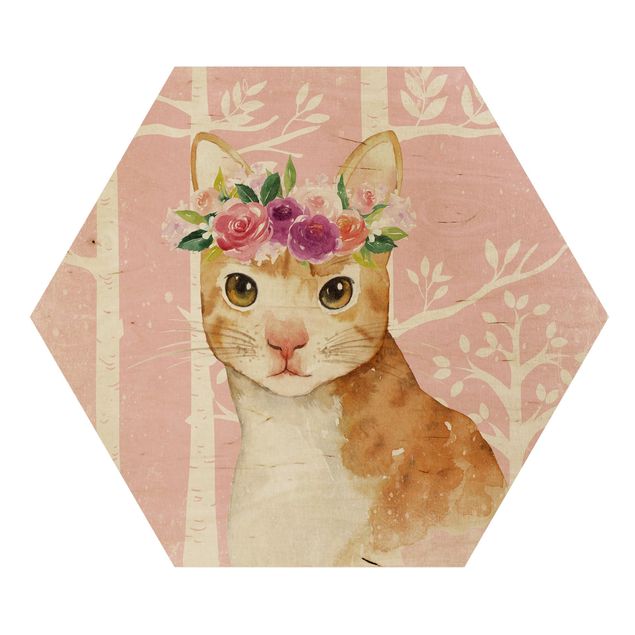 Cuadros de animales Watercolor Cat Pink