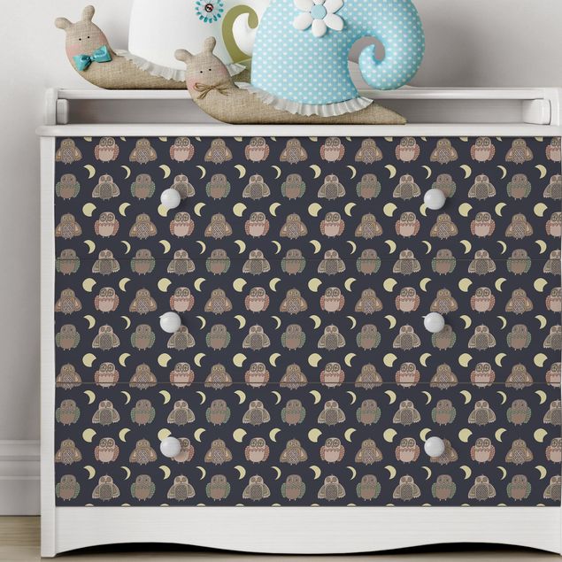 Papel adhesivo para muebles patrones Night Owl Pattern With Moon Phases