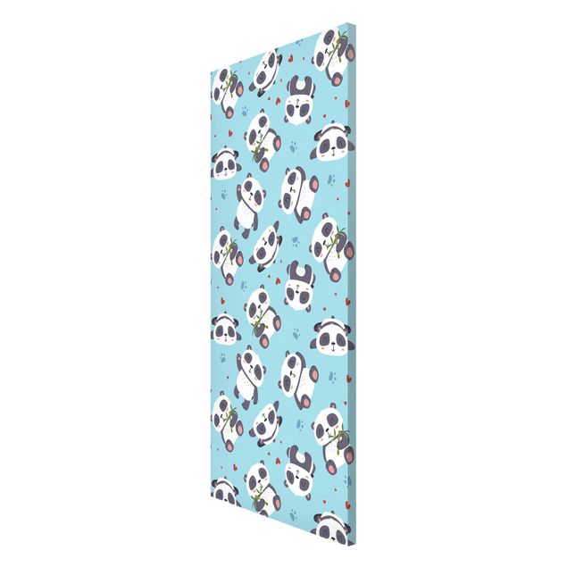 Cuadros panda Cute Panda With Paw Prints And Hearts Pastel Blue