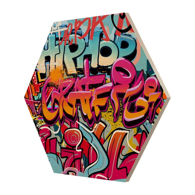 Hexagon Bild Holz - HipHop Graffiti